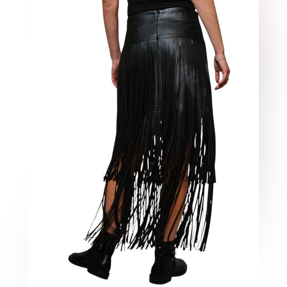 New blue b Black Faux Leather Tiered Carwash Fringe Festival Western Mini Skirt - Picture 6 of 7